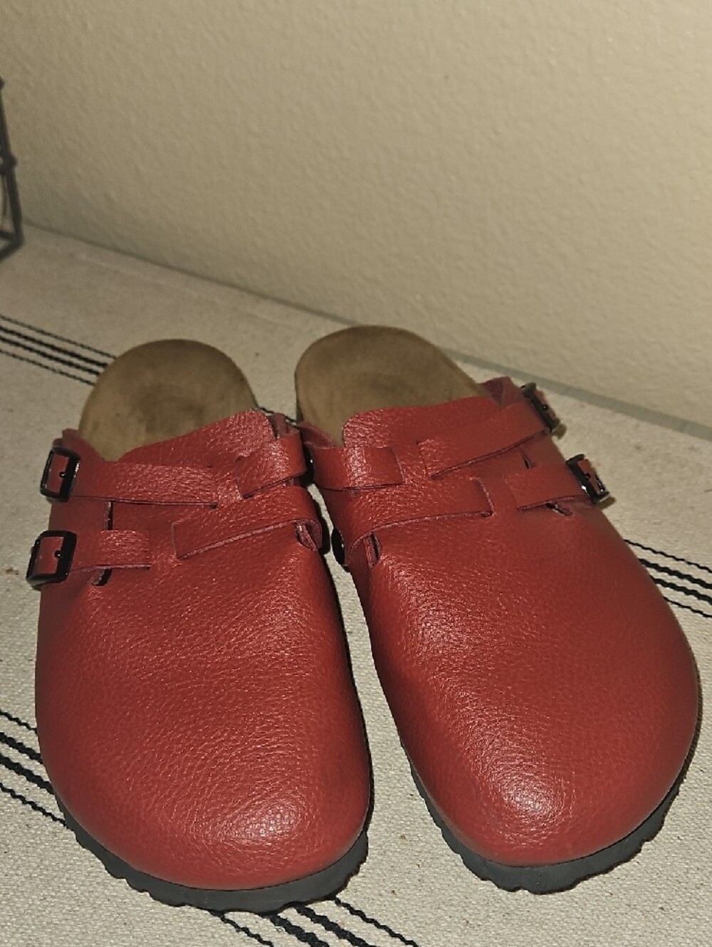 Birkenstock Women's Red Leather Birkis Boston Clogs - Picture 6 of 8